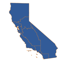 Map of California, showing different regions of the state