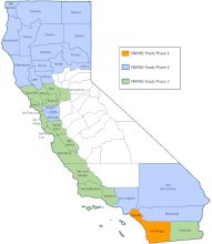 Map of California showing counties included in the MAMAS study