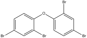 Black and white chemical structure of BDE 47, a PBDE