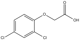 Black and white chemical structure of 2,4-D