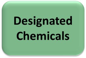 Green box with black text saying "designated chemicals"