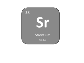 Periodic table entry for strontium that includes the atomic number, abbreviation and mass