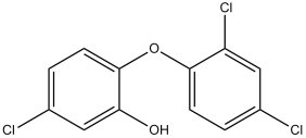 Black and white chemical structure of triclosan