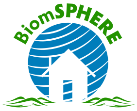 A home with blue sky behind and the words BiomSPHERE above